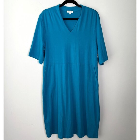Habitat V-Neck Midi Dress Stretch Jersey Teal Blue Size XL Casual Travel - Picture 2 of 9